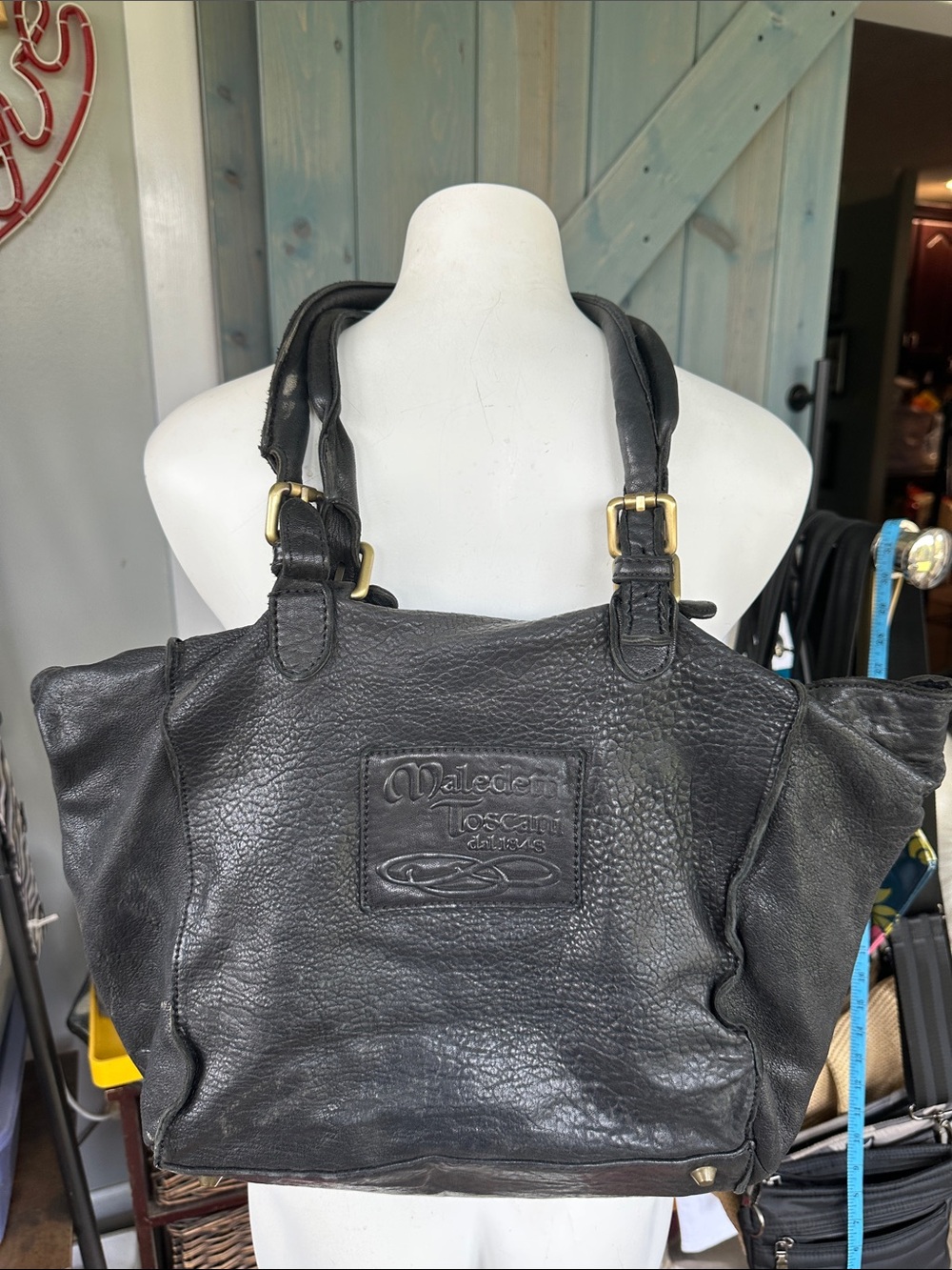 Black Leather Tote with Dual Handles